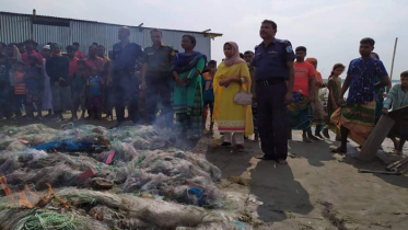 পদ্মায় অভিযান চালিয়ে তিন লাখ মিটার কারেন্ট জাল জব্দ