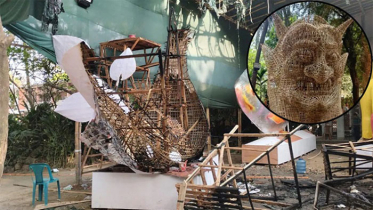 আগুনে পুড়লো ‘ফ্যাসিবাদের মুখাকৃতি’ ও ‘শান্তির পায়রা’